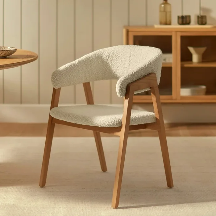 Josra Dining Chair – Oak and Ivory Bouclé