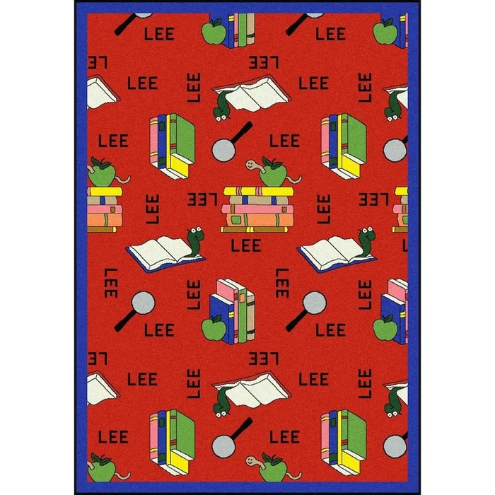 Joy Carpets Kid Essentials Bookworm (Spanish) 3’10 x 5’4 Area Rug in Color Red