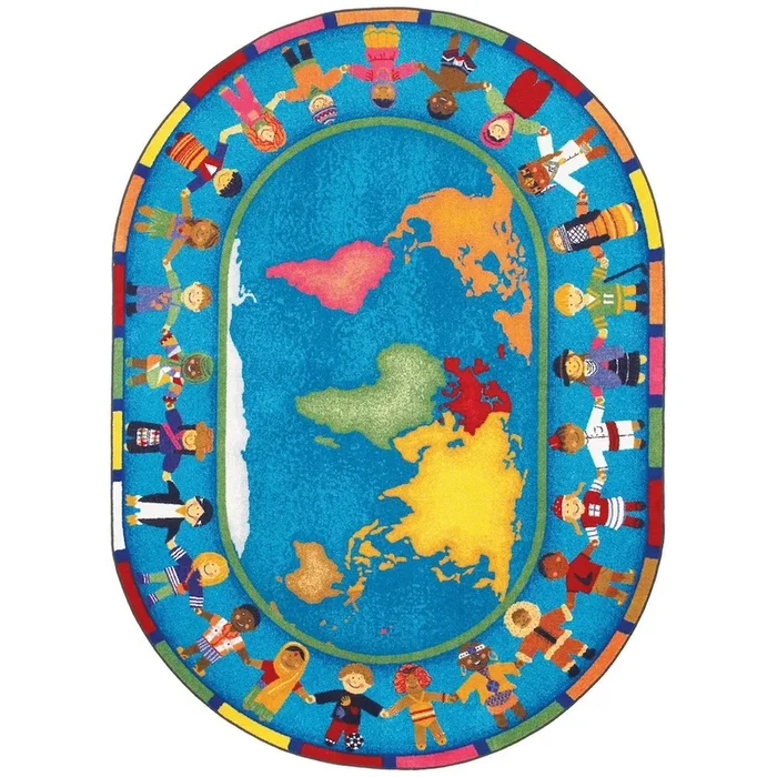 Joy Carpets Kid Essentials Hands Around the World 10’9 x 13’2 Oval Area Rug in Color Multi