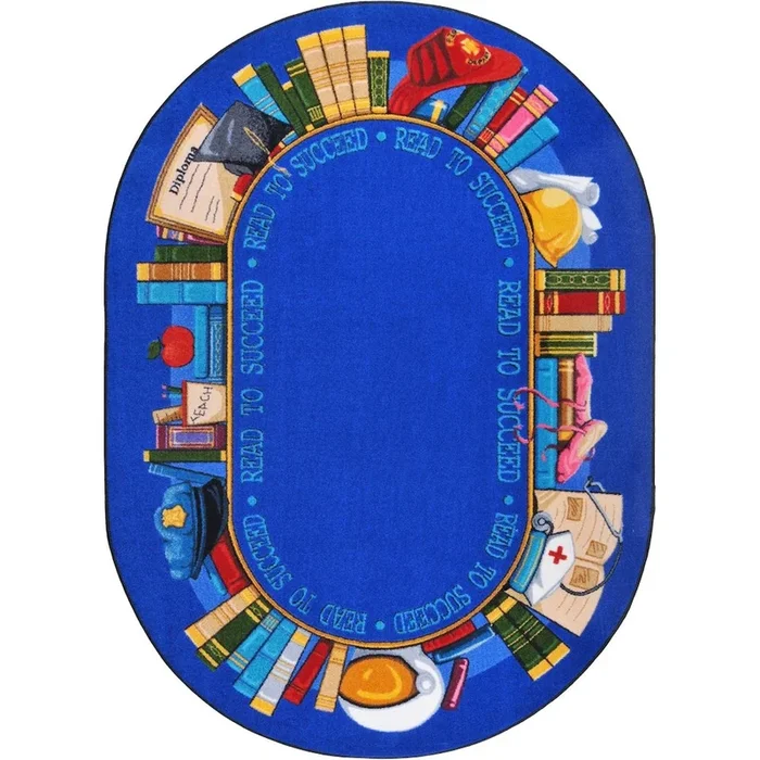 Joy Carpets Kid Essentials Read to Succeed 5’4 x 7’8 Oval Area Rug in Color Multi