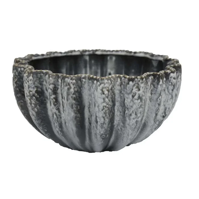 Kiara Decorative Bowl, Aqua Gray Ceramic Textured Design, 15 Inch – Benzara