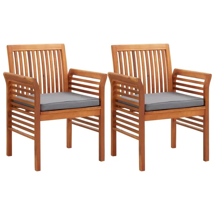 Kim Outdoor Set of 2, Geay Seat Armchair, Brown Acacia Wood – Benzara