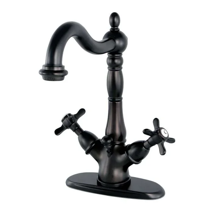 Kingston Brass KS1435BEX Essex Two-Handle Bathroom Faucet with Brass Pop-Up and Cover Plate, Oil Rubbed Bronze