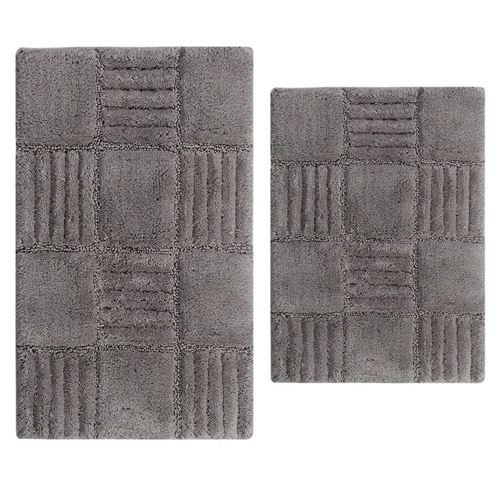 Knightsbridge Chakker Board 220 GSF Non Skid Back Bath Rug Set – 2- Piece – 17×24 and 21×34″, Silver