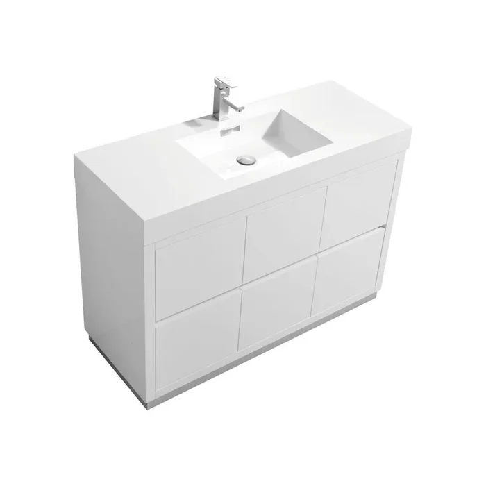 KubeBath Bliss 48 in. Free Standing Modern Bathroom Vanity – High Gloss White, FMB48-GW