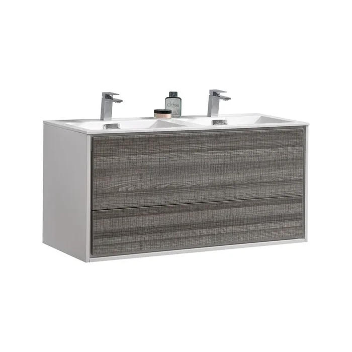 Kubebath DeLusso 48 Double Sink Ash Gray Wall Mount Modern Bathroom Vanity