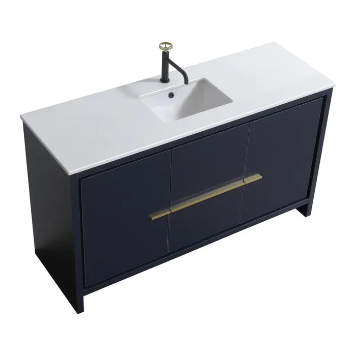 Kubebath KubeBath Dolce 60″ Blue Modern Bathroom Vanity with White Quartz Counter-Top