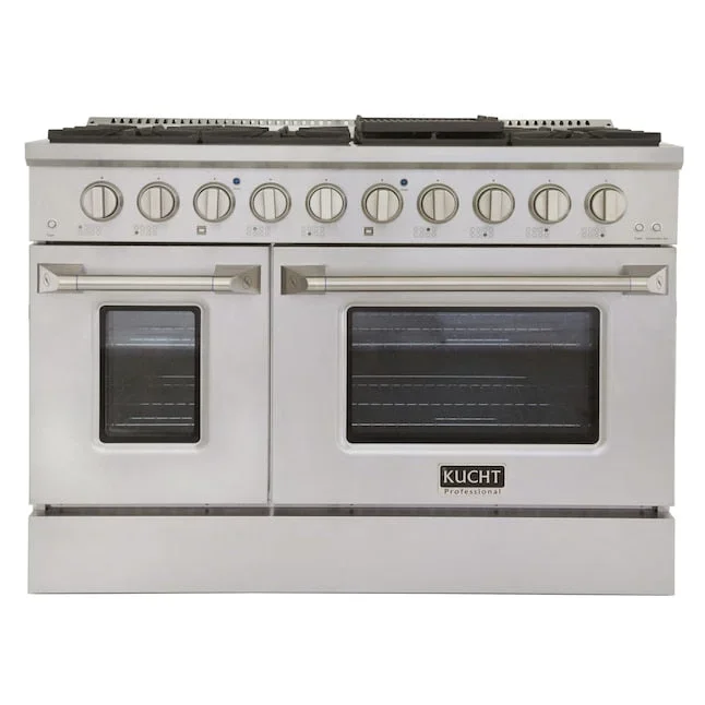 Kucht 48″ Pro-Style Natural Gas Dual Fuel Range with 4 Burners in Stainless Steel, KDF482-S