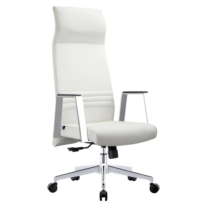 LeisureMod Aleen Modern High-Back Office Chair in Upholstered Leather and Iron Frame with Swivel and Tilt