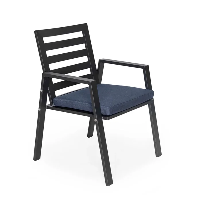 LeisureMod Chelsea Modern Patio Dining Armchair in Aluminum with Removable Cushions