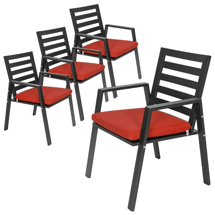 LeisureMod Chelsea Modern Patio Dining Armchair in Aluminum with Removable Cushions Set of 4 in Blue