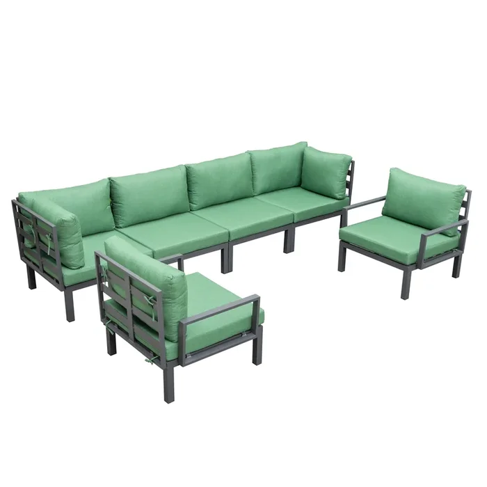LeisureMod Hamilton Modern 6-Piece Modular Outdoor Sectional Aluminum Patio Conversation Set with Removable Cushions for Patio, Lawn, Garden, Poolside