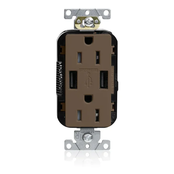 Leviton 15A Lev-Lok USB Tamper-Resistant Outlet Type A-A Brown (M56AA)