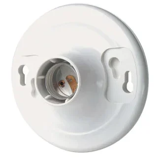 Leviton Medium Base One Piece White Urea Outlet Box Mount Incandescent Lamp Holder Keyless Single Circuit Top Wired White (8829-CW4)