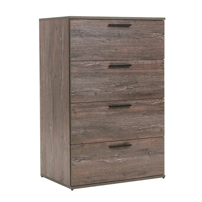 Levy Tall Dresser Chest, 4 Jumbo Drawers, Farmhouse Rustic Gray Wood Finish – Benzara
