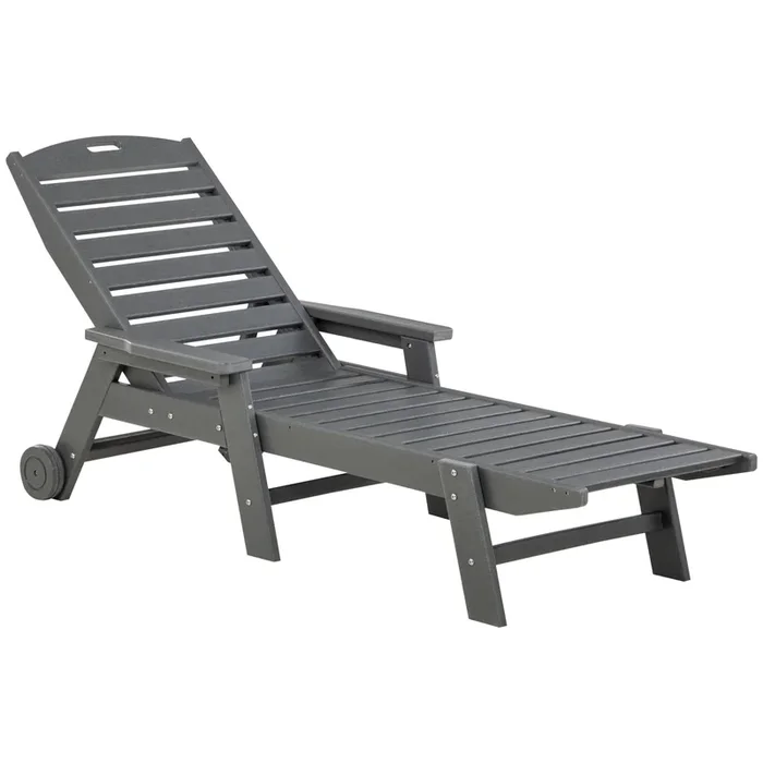 Light Gray Patio Recliner: Adjustable Chaise Lounge Chair with Wheels
