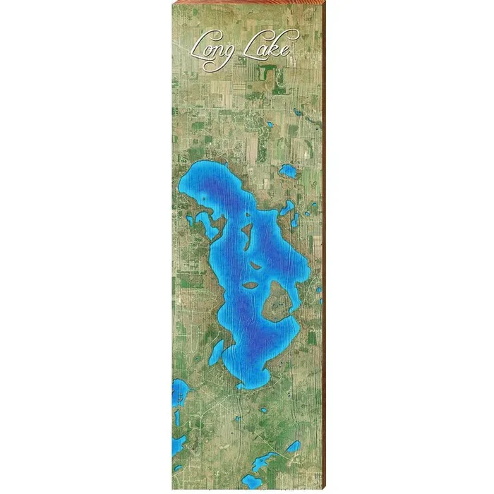 Long Lake Map Home Decor Art Print on Real Wood
