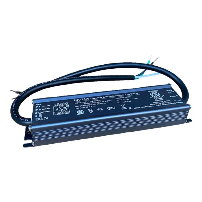 Lotus LED Lights 24V 30W Class 2 Driver With Plug 120V Input Triac Dimming ETL Wet Location (LBL-DC24V30W-PLUG)