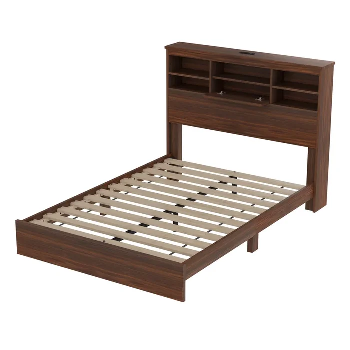 Merax 4PCS Bedroom Sets, Wooden Queen Size Bed Frame with Storage Headboard and Charging Station