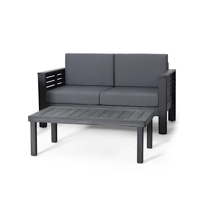 Merax Acacia Wood Loveseat and Coffee Table Set