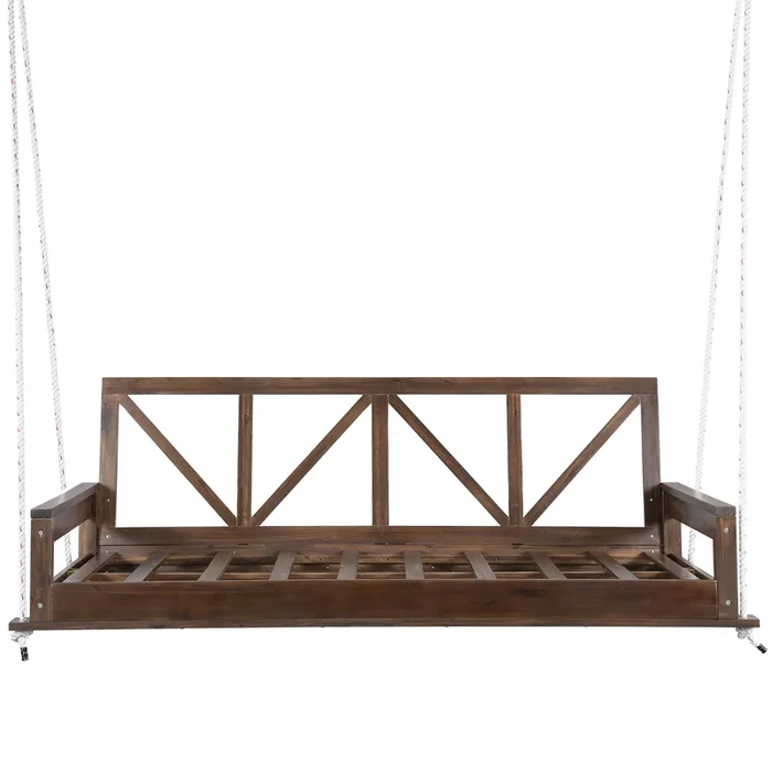 Merax Acacia Wood Twin Size Patio Porch Swing Hanging Bed