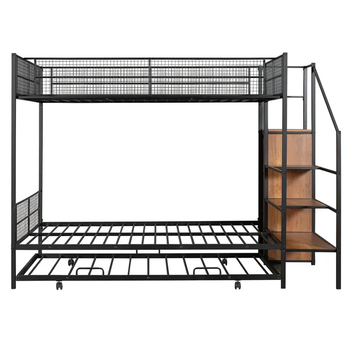 Merax Metal Bunk Bed with Trundle and Wardrobe
