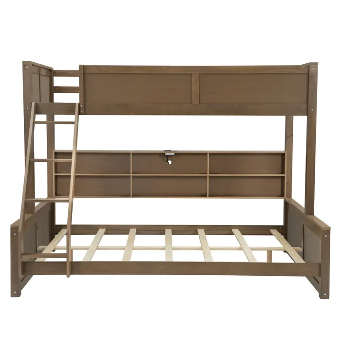 Merax Twin XL over Queen Bunk Bed with Storage Cabinets and USB Ports