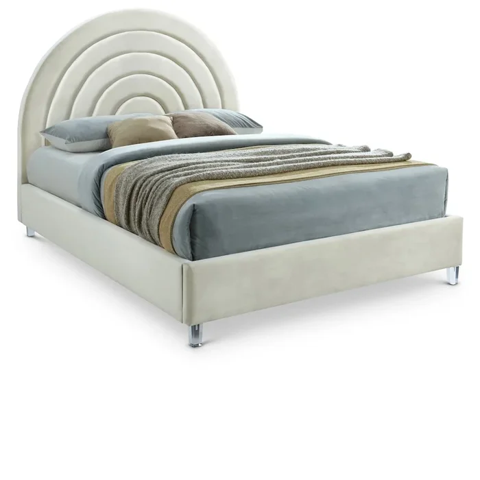 Meridian Furniture Rainbow Cream Velvet Queen Bed