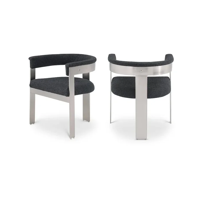 Meridian Furniture Romeo Black Boucle Fabric Dining Chair, Set of 2