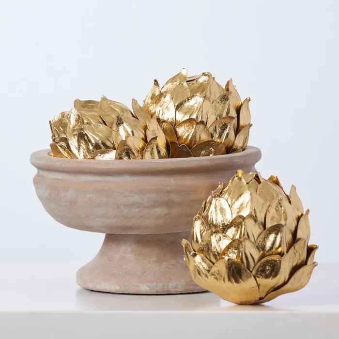 Metallic Gold Artichoke Décor Holiday Glam Bowl Filler Set of 3