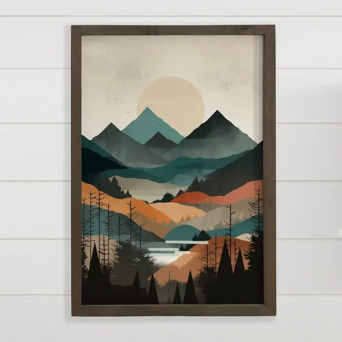 Midcentury Modern Mountainscape – Wood Framed Nature Decor