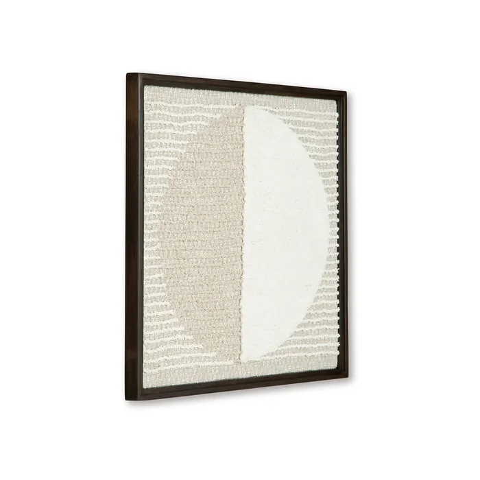 Miji Wall Art Decor, Half Moon Circle Beige White Woven Detail 30 x 30 – Benzara