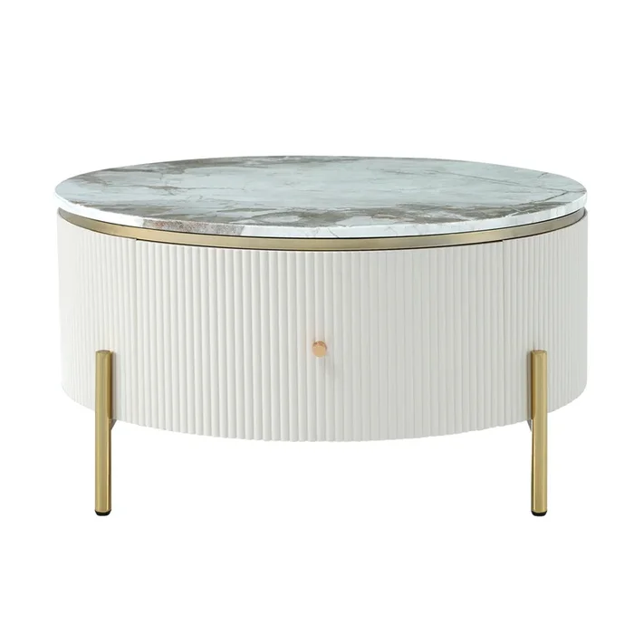 Modern Round Coffee Table with 2 large Drawers Storage Accent Table(31.5”)