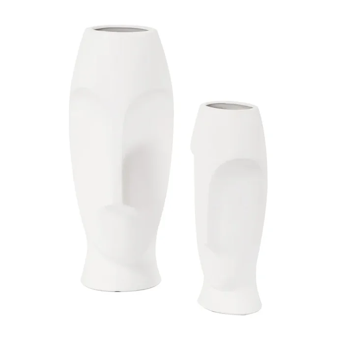 Modern Set of Two Ceramic Cylinder Vases for Living Room or Dining