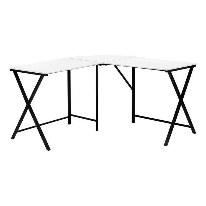 Monarch Specialties I 7195 Computer Desk, Home Office, Corner, 55″L, L Shape, Work, Laptop, Metal, Laminate, White, Black, Contemporary, Modern