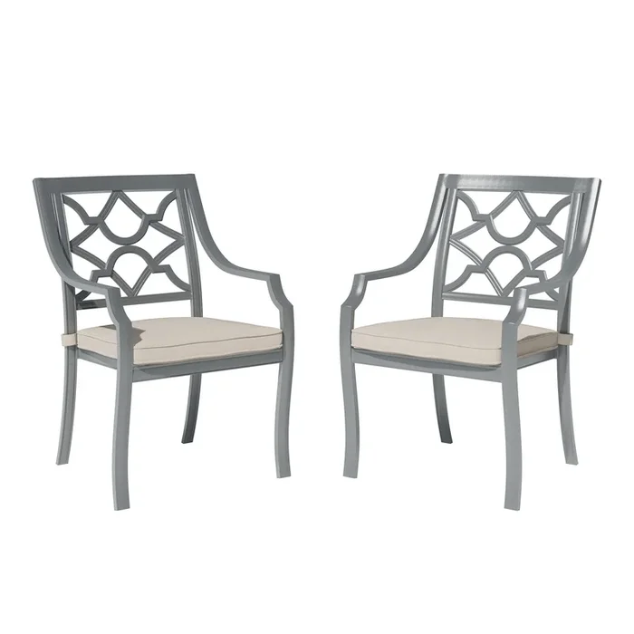 Mondawe 2 Pieces Powder Coated Cast Aluminum Outdoor Dining Armchair with Cushion