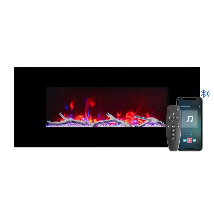 MONDAWE 42″ Wall-Mounted Electric Fireplace 5120 BTU Heater with Bluetooth Speaker & Remote Control Adjustable Flame Color & Temperature Setting