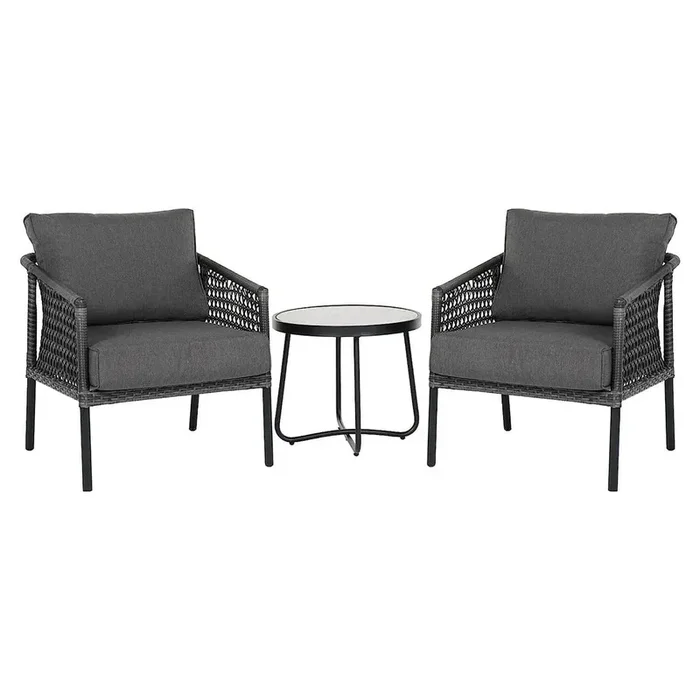 MONDAWE Outdoor Furniture 3 Pieces Set All-Weather Wicker Conversation Set for Patio Garden Backyard with Olefin Cushions and Coffee Table