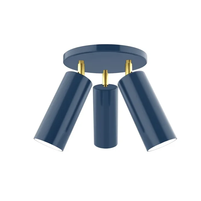 Montclair Light Works – FMH440-50-91 – Three Light Flush Mount – Martin – Navy w/Brushed Brass – FMH4405091