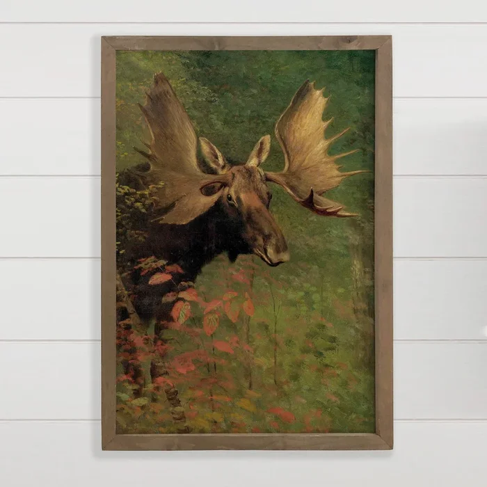 Moose in the Woods – Wildlife Canvas Art – Wood Framed Decor