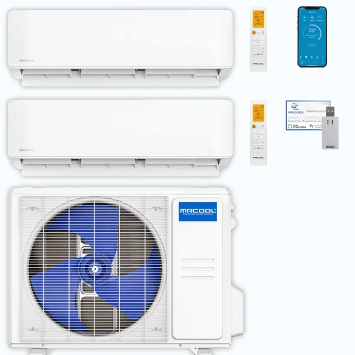 MRCOOL DIY 5th Gen 2-Zone 21,000 BTU Ductless Mini Split Air Conditioner & Heat Pump (9K+12K), DIY2-B-27HP0912