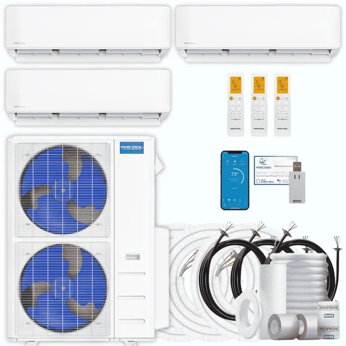 MRCOOL DIY 5th Gen 3-Zone 42,000 BTU Ductless Mini Split Air Conditioner & Heat Pump with Pre-Charged Line Sets (9K+9K+24K), DIYM348HP