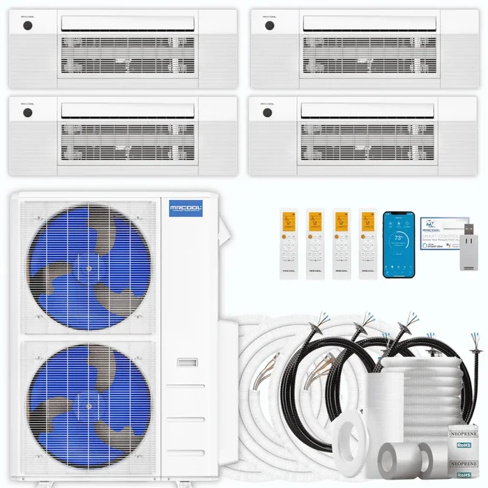 MRCOOL DIY 5th Gen 4-Zone 39,000 BTU Ceiling Cassette Ductless Mini Split Air Conditioner & Heat Pump with Pre-Charged Line Sets (9K+9K+9K+12K), DIYM448HP