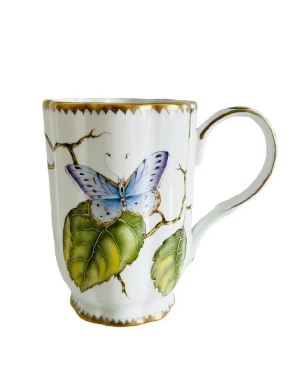 MU1 – Hand Painted Porcelain Green Leaves Coffee/Tea Mug by Anna Weath