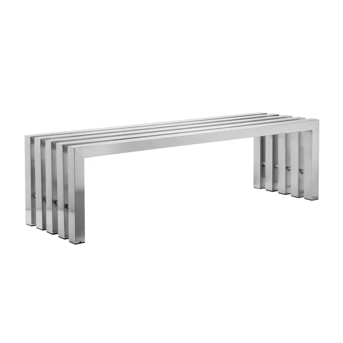 Namo 58 Inch Accent Bench, Sleek Modern Design, Rectangular, Chrome Metal – Benzara