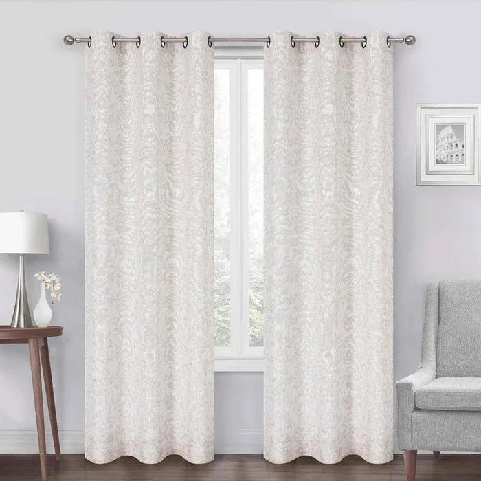 Natural Leaf Jacquard Light Filtering Grommet Curtain Panel, 84″