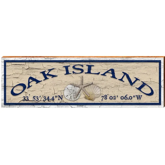 Oak Island Triple Shells Tan Latitude Longitude | Wall Art Print on Real Wood