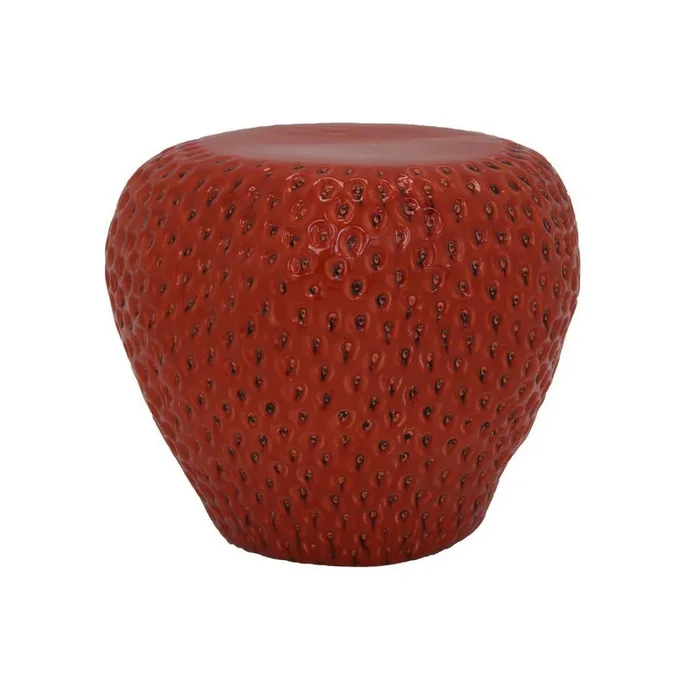 Oriha 18 Inch Plant Stand Garden Stool, Strawberry, Dotted, Red Ceramic – Benzara