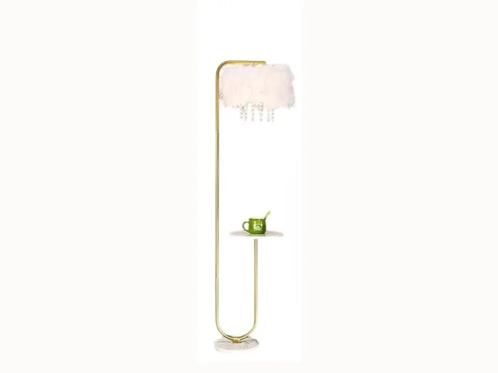 Ostrich Feather Arc Floor Lamp – Brass Finish, Marble Tray, Foot Switch, 64″ Tall