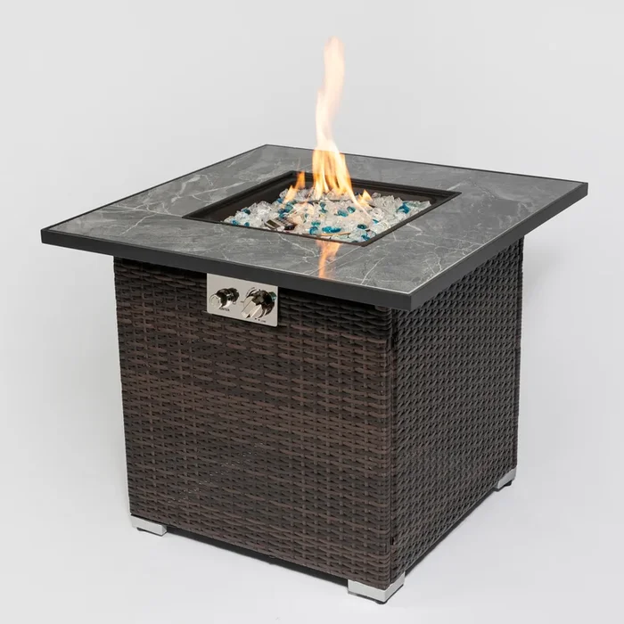 Outdoor Fire Table Propane Gas Fire Pit Table with Lid Gas Fire Pit Table with Glass Rocks and Rain Cover